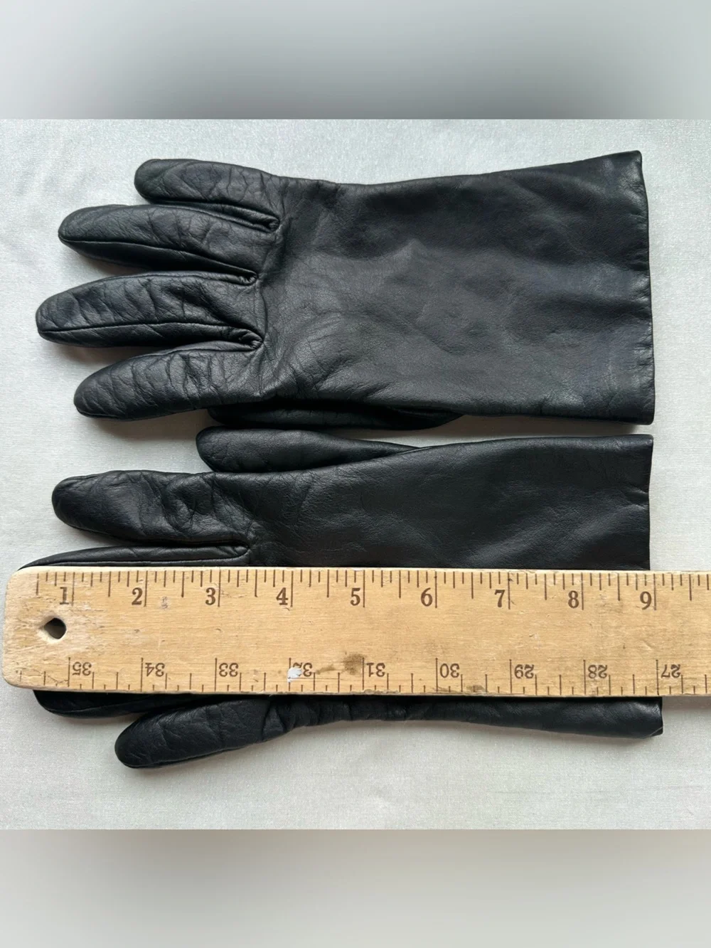 Vintage 90s Fownes Black Genuine Leather Gloves 100% Cashmere Lining  Womens 7.5